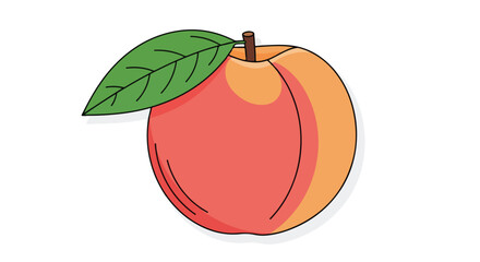 Illustration of a Fresh Peach Fruit with a Green Leaf isolated against a white surface shows delicious fresh taste and appetizing aesthetic in