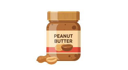 Stylized Peanut Butter Jar Illustration with Fresh Peanuts Emphasizing Food Simplicity and Natural Ingredients