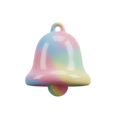 Glossy 3D pastel notification bell icon with gradient colors, cute kawaii style, isolated PNG, soft UI/UX design