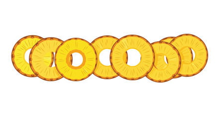 Stylized depiction of stacked pineapple rings, showcasing tropical fruit arranged on a pure white backdrop for design projects