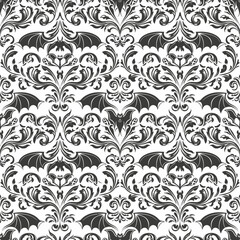 Gothic Bat Damask Pattern Seamless Background.