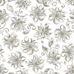 Hand drawn seamless floral pattern with sketchy stylized flowers.