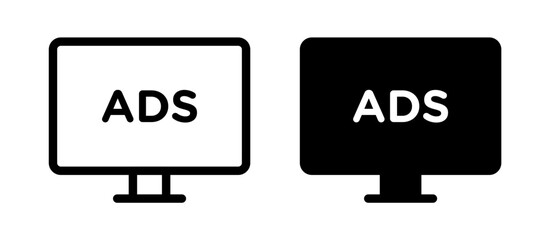 ADS Icon on Computer Screen, Isolated on White Background