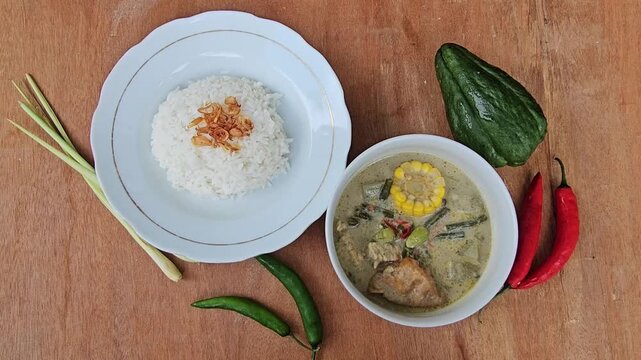 spices and herbs,Sayur lodeh is Indonesian vegetable soup from Javanese cuisine,prepared from vegetables cooked in coconut milk