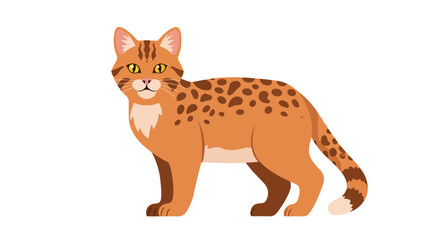 Fototapeta premium Illustration of a striking Bengal cat standing elegantly against a clean white backdrop, showcasing its distinctive rosette pattern and golden eyes