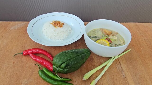 ingredients for soup,Sayur lodeh is Indonesian vegetable soup from Javanese cuisine,prepared from vegetables cooked in coconut milk
