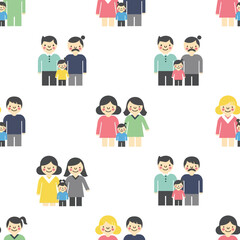 Seamless pattern of diverse family icons with gay and lesbian couples.