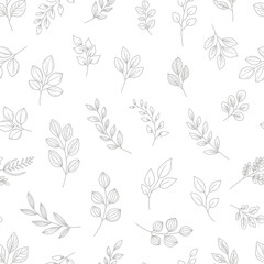 Seamless pattern with hand drawn botanical leaves and branches.