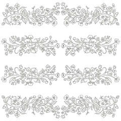 Set of Hand Drawn Floral Borders and Dividers Line Art.