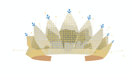 Stylized Crown with Anchors and Geometric Mosaic Pattern on White Background nautical maritime.