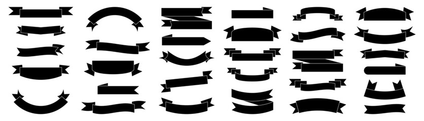 Ribbon banners set. Black. Big ribbons set. Ribbons collection isolated on white background. Ribbons set for promotion design. Vector illustration. EPS10.