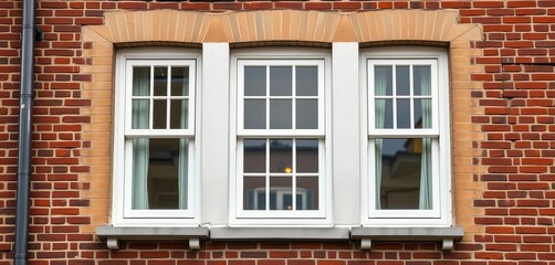 Elegant Georgian window frame, crisp white against Amsterdam's red brick,  refined,  old