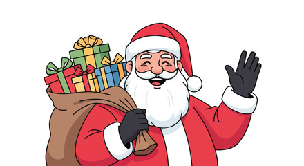 Obraz premium Festive Santa Claus Character Celebrating Christmas with a Sack Full of Gifts and Joyful Expression