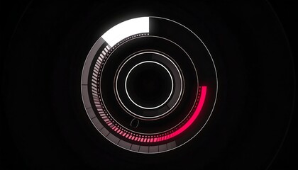 A futuristic graphic displaying circular segmented bars, gradients & lines, with dark, empty background
