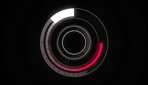 A futuristic graphic displaying circular segmented bars, gradients & lines, with dark, empty background - Powered by Adobe
