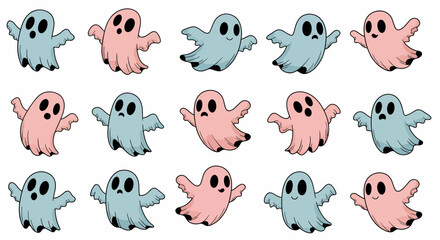 Fototapeta premium Hand-Drawn Cartoon Flying Ghosts A Collection of Cute and Spooky Illustrations