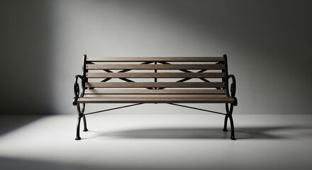 Empty Wooden Bench with Metal Legs, Isolated Studio Shot