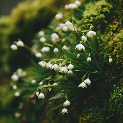 Delicate White Snowdrop Flowers Blooming on Mossy Ground in Natural Light