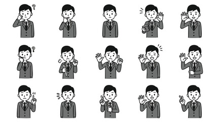 Collection of Business Person Illustrations with Various Emotions and Gestures
