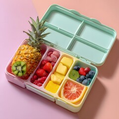Colorful Fruit in Plastic Lunchbox Healthy Eating Concept