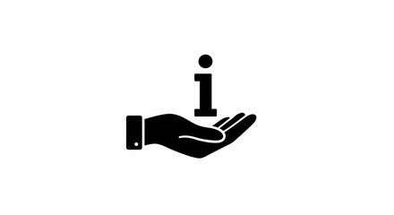 Simple black silhouette of a hand holding an information symbol, a vector graphic icon