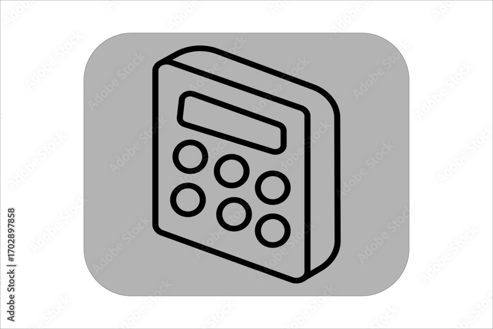 Poster this image shows an isometric calculator icon. the calculator is drawn with bold black outlines, fea