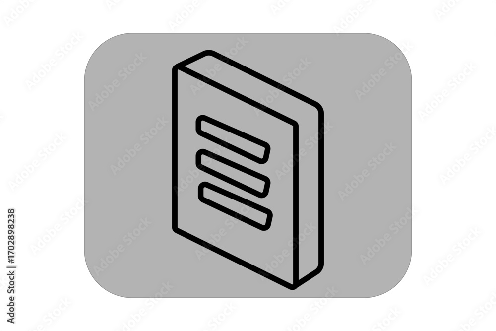 Poster this image shows an isometric book or document icon. the object is outlined with bold black lines, f