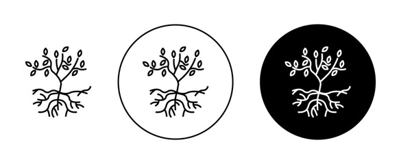 Tree with roots and leaves icons vector graphics collection on white background