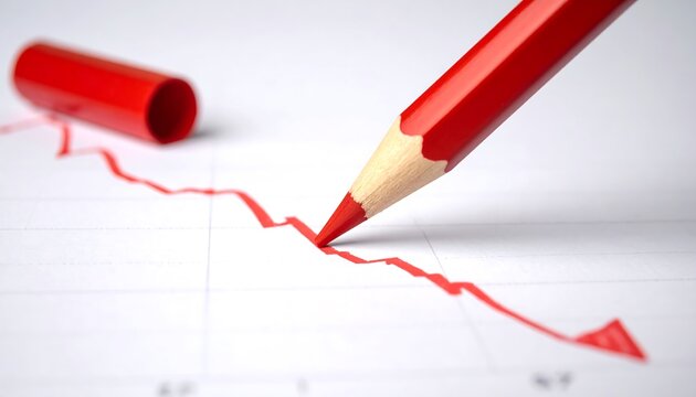 Illustrative depiction of financial decline with red pencil on a graph display - Powered by Adobe
