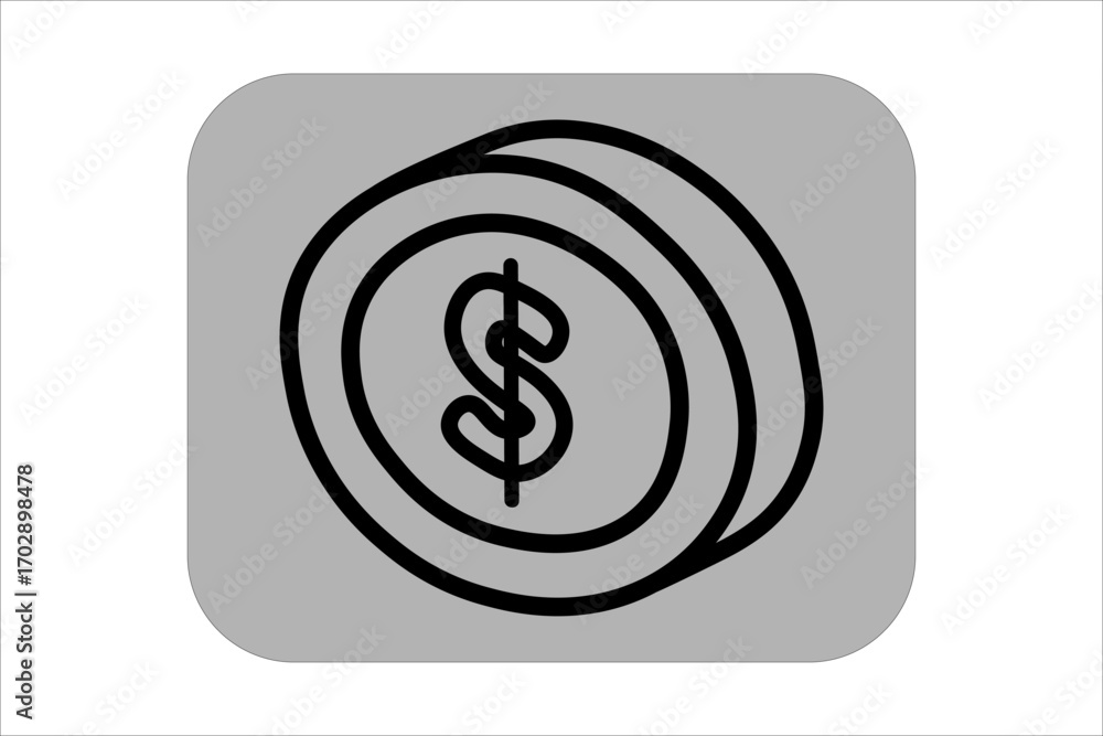 Poster this image shows an isometric icon of a coin with a bold black outline. the coin is designed in a 3d