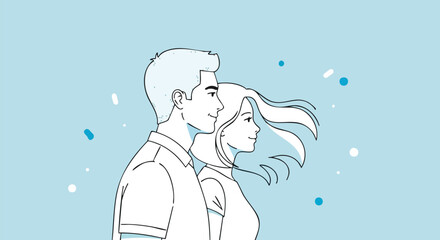 Joyful couple smiles looking forward together, symbolizing shared future and optimism