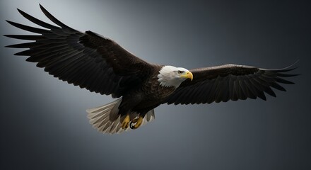 Fototapeta premium Majestic Bald Eagle in Flight, Powerful Wings, Wildlife Photography, Bird of Prey