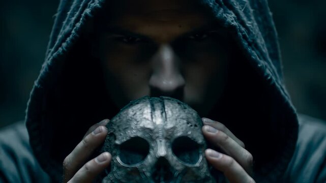 Villain Holding Ancient Skull