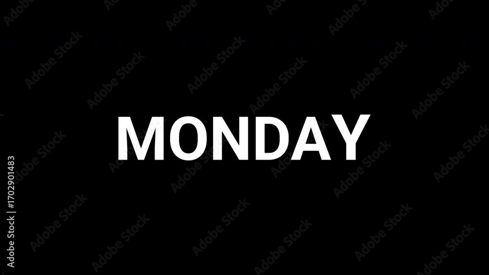 Poster dynamic typography animation reveals the word monday with abstract black and white shapes. 4k text a