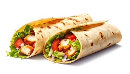Two chicken wraps on a white background