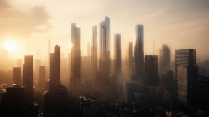 Fototapeta premium City skyline at sunrise with hazy atmosphere