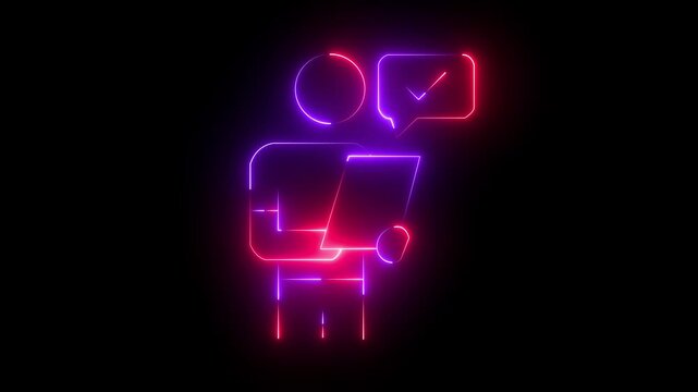 Approval line neon icon man for modern concepts, web and apps on white Glowing Neon Knowledge Base Icon, Symbol of Information, Learning.