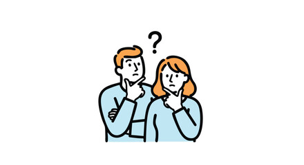 Thoughtful couple ponder a problem together needing a solution, creative team seeking answers