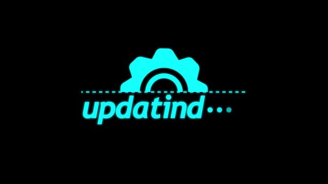 updating bar animation on black background. white color setting and update icon.Glowing neon Status bar, process indicator from.4k