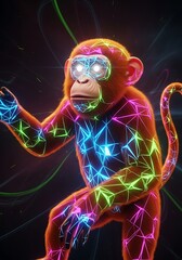 Naklejka premium Cybernetic orangutan with a futuristic design and vibrant glowing elements