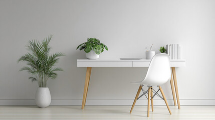 Clean, white interior shows a modern workspace with plants, suitable for office backgrounds, virtual meetings, or stylish video intros.