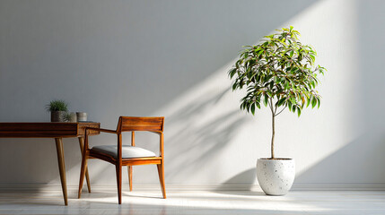 White textured wall with sunlight creates a minimal interior backdrop. Modern workspace for product photography, branding, and virtual backgrounds.