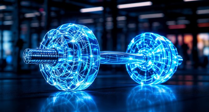 Digital Dumbbell Fitness, Technology, and Health Concept