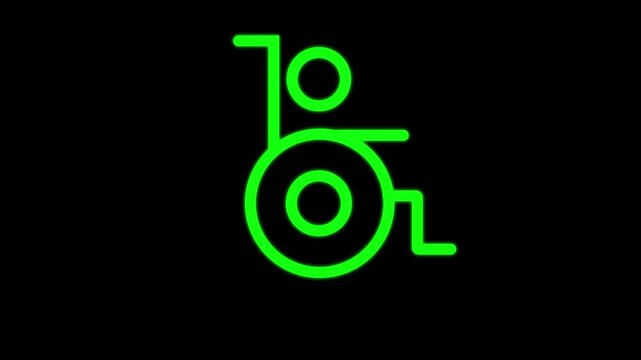 neon Person in wheelchair ui icon line animation. Character with dy inclusion. in public.Glowing Neon accessibility.Glowing neon disabled person with