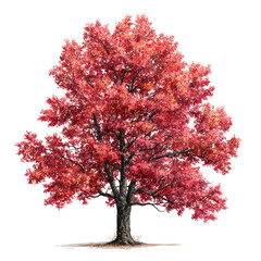 Obraz premium Tupelo tree with glossy red autumn leaves and rough dark bark on white background