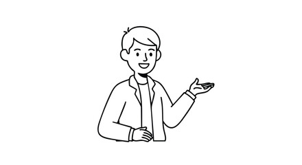 Charismatic presenter enthusiastically welcoming audience with open hands and a friendly smile.