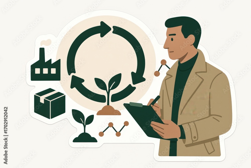 Poster proactive individual engaging in sustainable practices illustrating the circular economy showcasing 