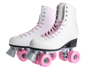 Pink roller skates icon isolated on a white background.