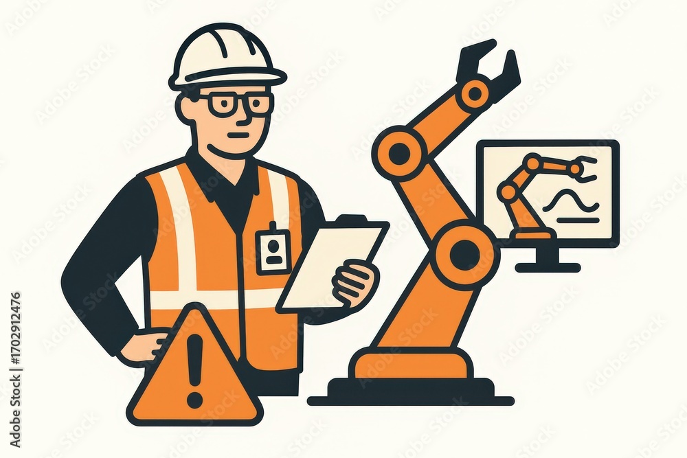 Aufkleber construction manager overseeing robotic automation processes in a modern manufacturing facility high