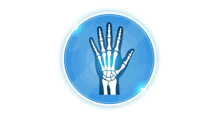 Stylized Hand X-Ray Illustration Showing Finger, Palm, and Wrist Bones on Blue Background